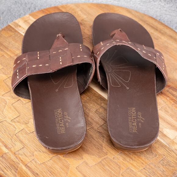 Kenneth Cole Leather Greek Thong Sandal Floral Womens Size 11 - Picture 4 of 6